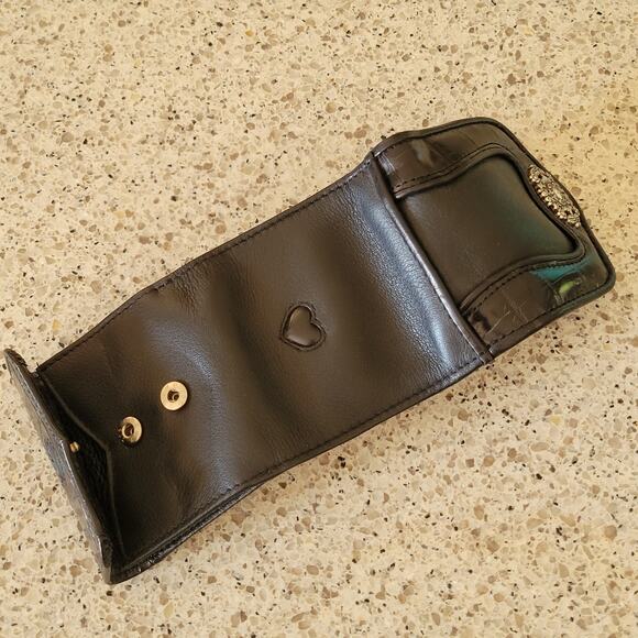 Brighton Smooth Embossed Leather Silver Hearts Mini Trifold Red Lined Wallet - Picture 13 of 16